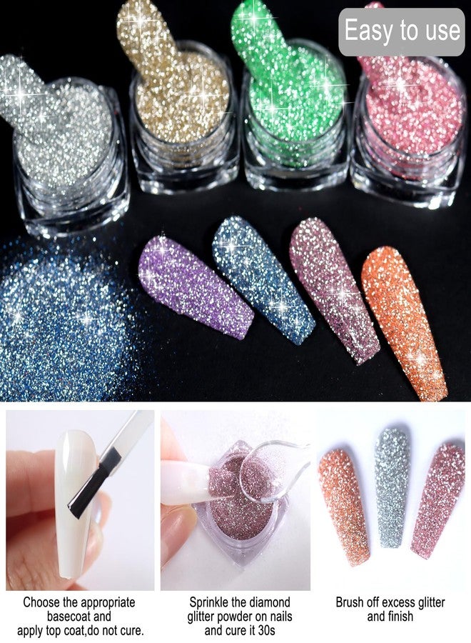 SIUSIO Reflective Glitter Powder Set, 8 Colors Diamond Nail Glitters Dust Shiny Sugar Nail Dipping Pigment Nail Supplies for Nail Art Gel Polish Crafts Disco Party Nightclub Wedding - Image 5